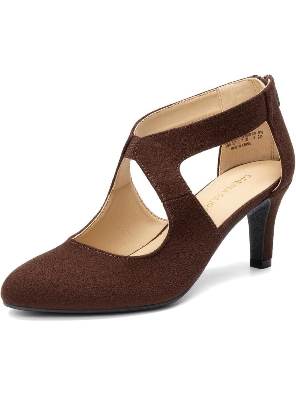 Women's Brown Faux Suede Stylish Pumps Closed Pointed Toe Back Zip Kitten Heels